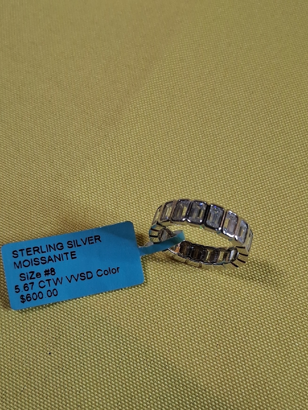 NWT Sterling Silver Moissanite Emerald-Cut Eternity Ring - Silver Size 8